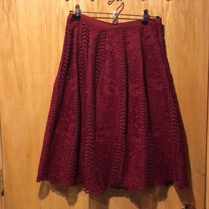 Red lace flowy midi skirt